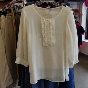Ann Taylor sheer ruffle tuxedo blouse
